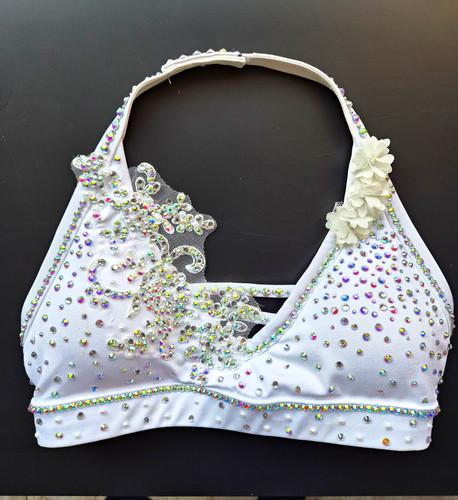 White rhinestone halter bra - white,